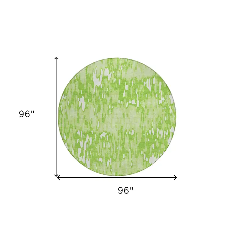 8' Lime Green And Ivory Round Striped Washable Indoor Outdoor Area Rug