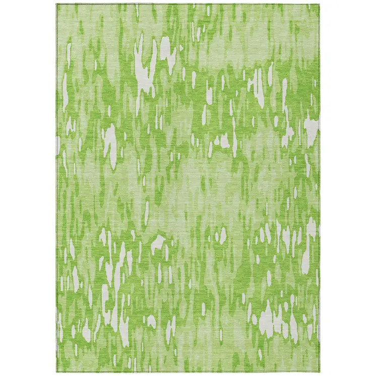 8' X 10' Lime Green And Ivory Striped Washable Indoor Outdoor Area Rug