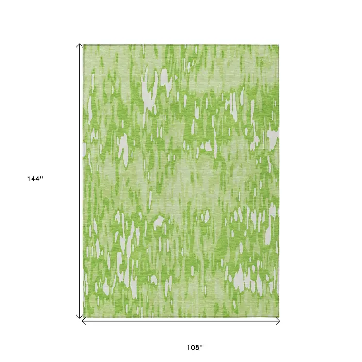 9' X 12' Lime Green And Ivory Striped Washable Indoor Outdoor Area Rug