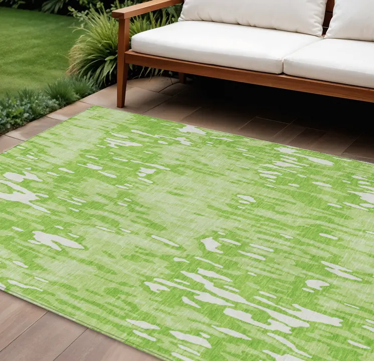 9' X 12' Lime Green And Ivory Striped Washable Indoor Outdoor Area Rug