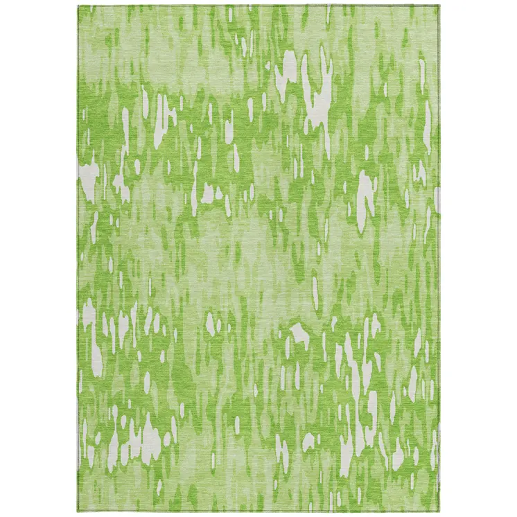 9' X 12' Lime Green And Ivory Striped Washable Indoor Outdoor Area Rug