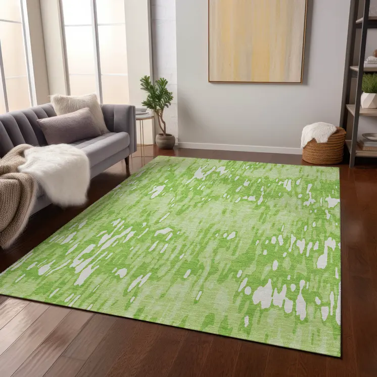 9' X 12' Lime Green And Ivory Striped Washable Indoor Outdoor Area Rug
