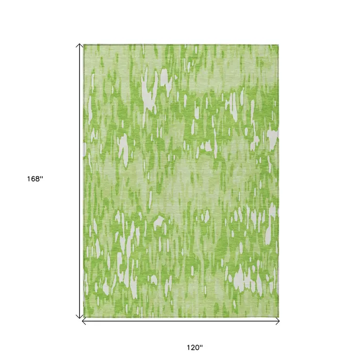 10' X 14' Lime Green And Ivory Striped Washable Indoor Outdoor Area Rug