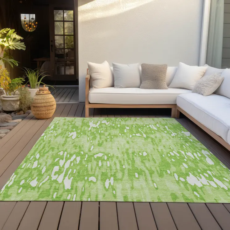 10' X 14' Lime Green And Ivory Striped Washable Indoor Outdoor Area Rug