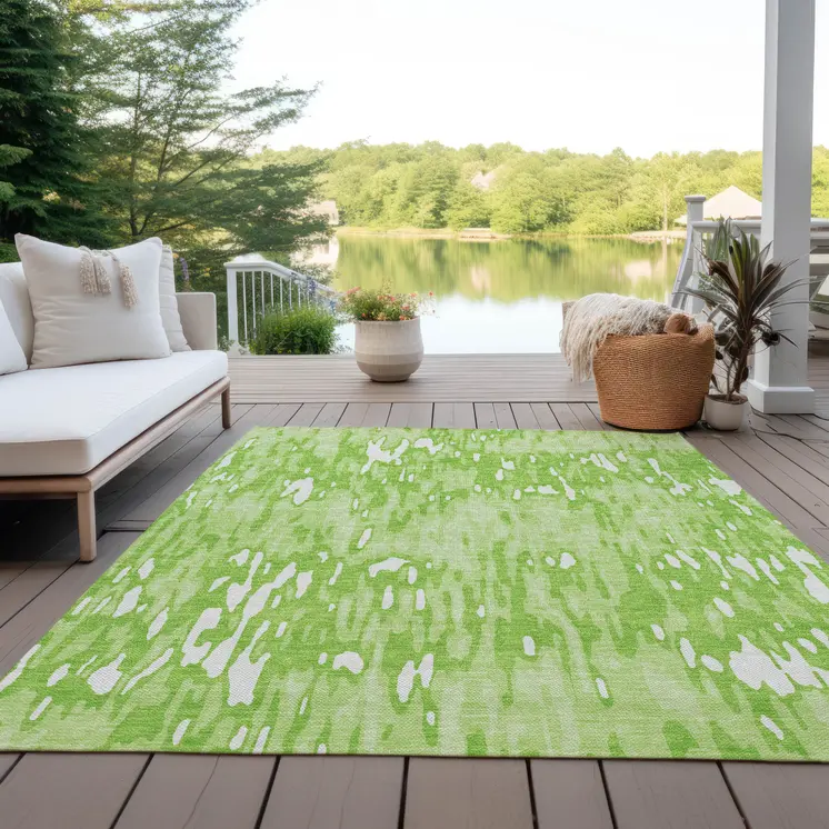 10' X 14' Lime Green And Ivory Striped Washable Indoor Outdoor Area Rug