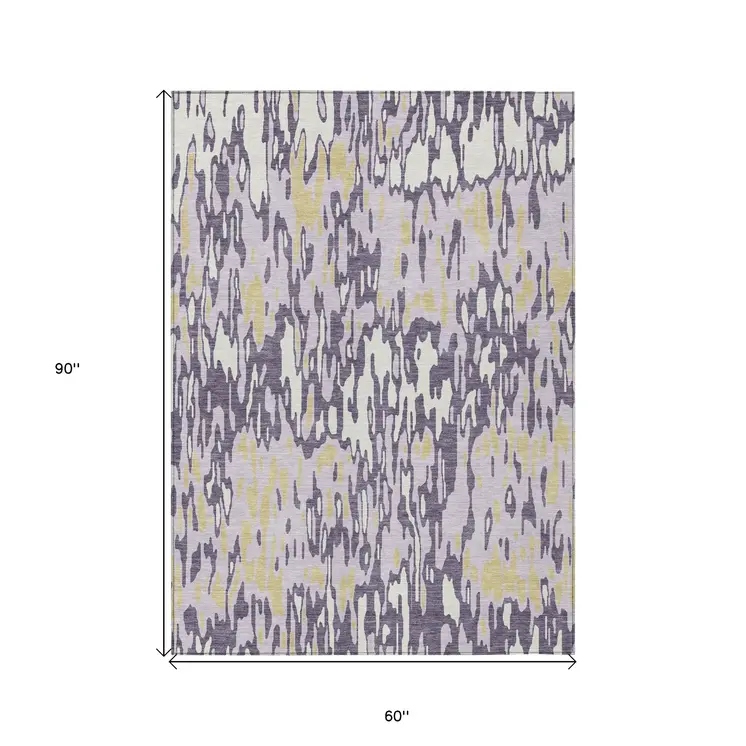 5' X 8' Purple Gold And Ivory Striped Washable Indoor Outdoor Area Rug