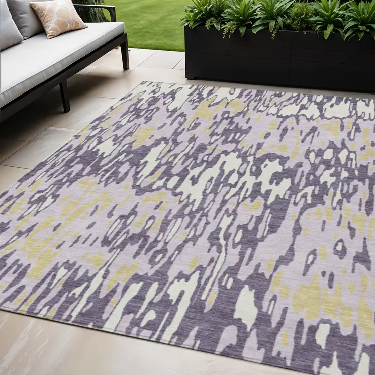 5' X 8' Purple Gold And Ivory Striped Washable Indoor Outdoor Area Rug