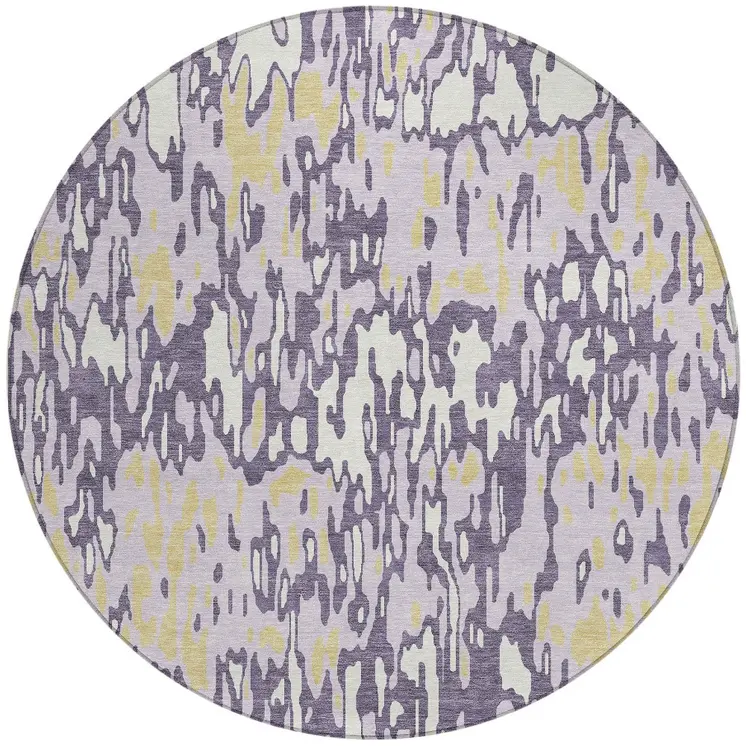 8' Purple Gold And Ivory Round Striped Washable Indoor Outdoor Area Rug