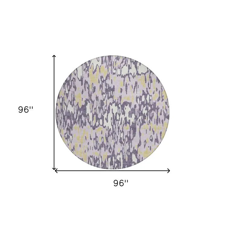8' Purple Gold And Ivory Round Striped Washable Indoor Outdoor Area Rug