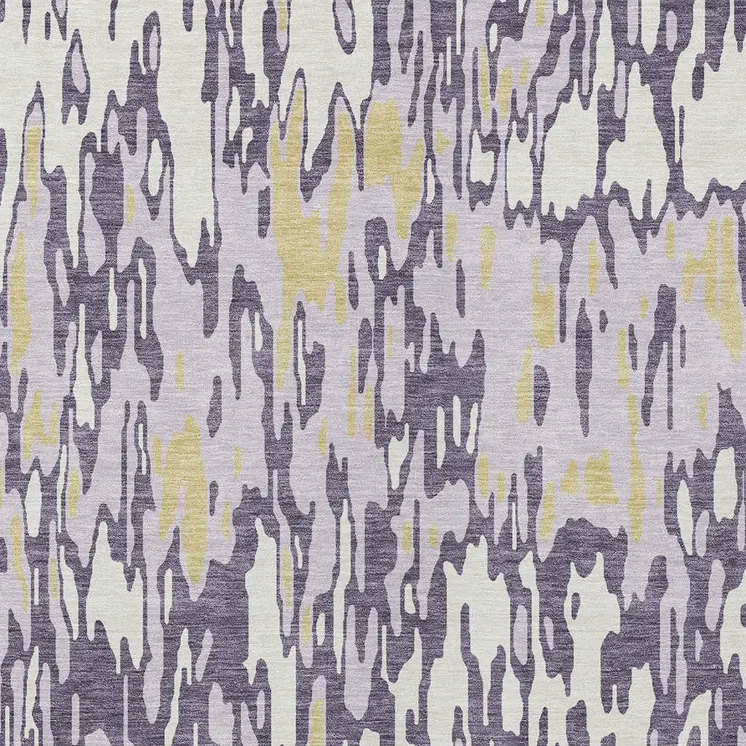 8' X 10' Purple Gold And Ivory Striped Washable Indoor Outdoor Area Rug