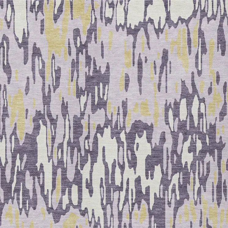 9' X 12' Purple Gold And Ivory Striped Washable Indoor Outdoor Area Rug