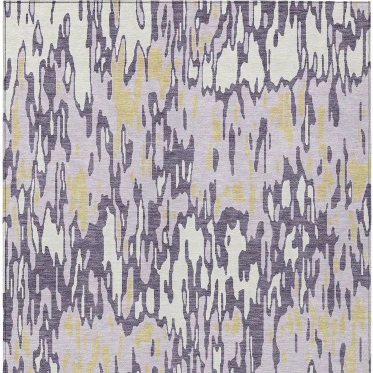 10' X 14' Purple Gold And Ivory Striped Washable Indoor Outdoor Area Rug