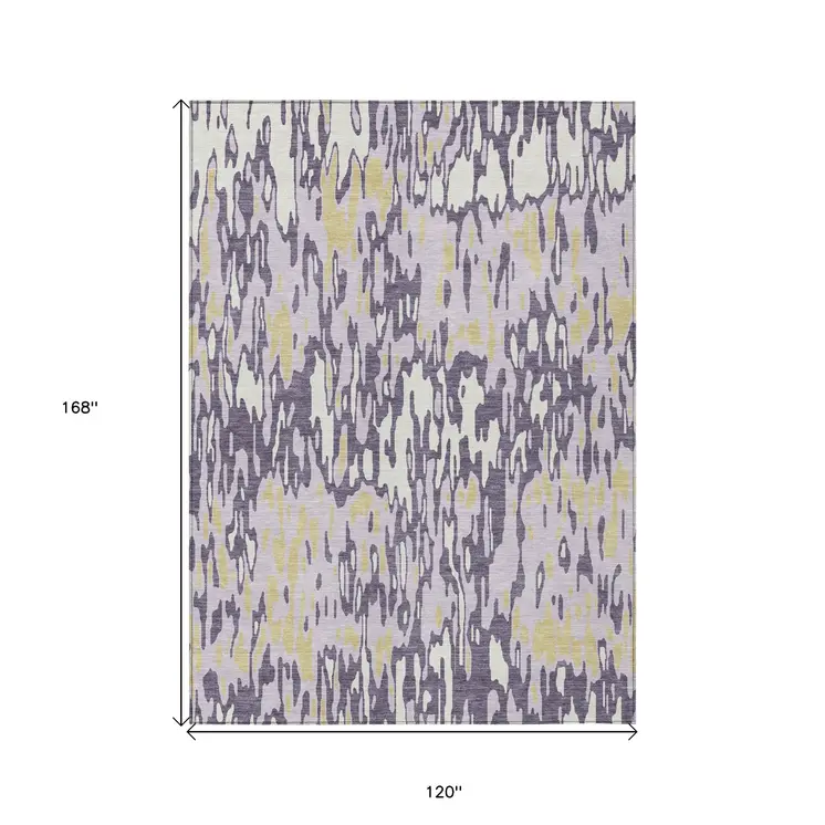 10' X 14' Purple Gold And Ivory Striped Washable Indoor Outdoor Area Rug