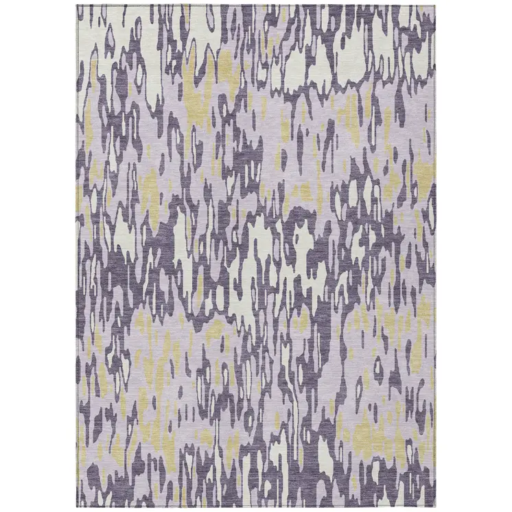 10' X 14' Purple Gold And Ivory Striped Washable Indoor Outdoor Area Rug
