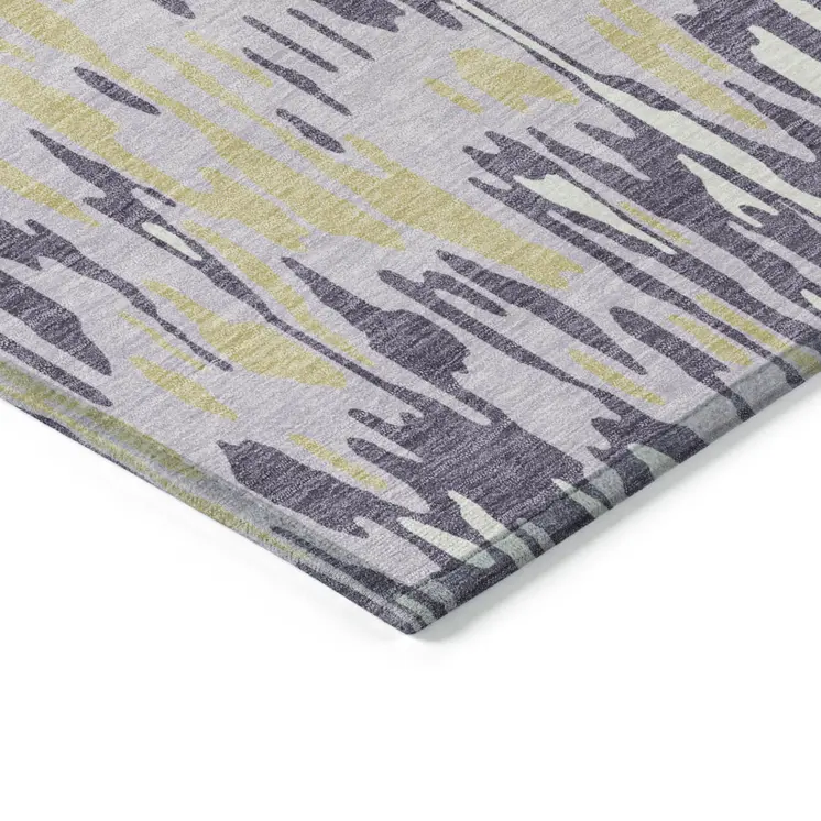 10' X 14' Purple Gold And Ivory Striped Washable Indoor Outdoor Area Rug