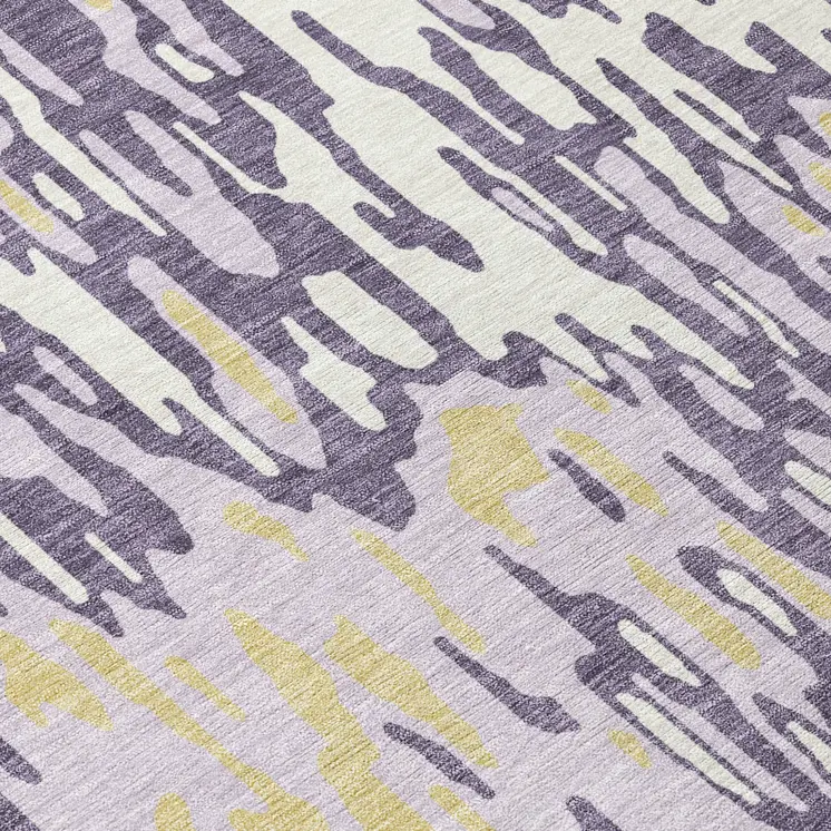 10' X 14' Purple Gold And Ivory Striped Washable Indoor Outdoor Area Rug