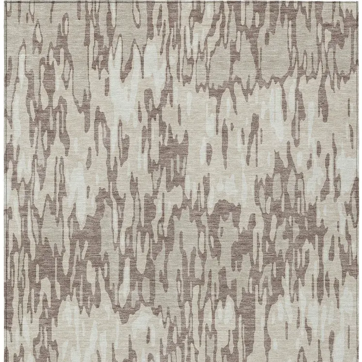 5' X 8' Ivory Beige And Brown Striped Washable Indoor Outdoor Area Rug