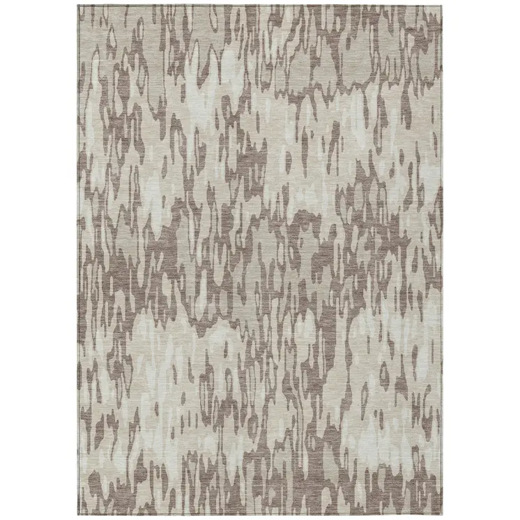 5' X 8' Ivory Beige And Brown Striped Washable Indoor Outdoor Area Rug