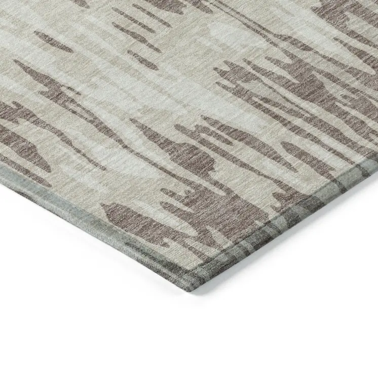 10' X 14' Ivory Beige And Brown Striped Washable Indoor Outdoor Area Rug