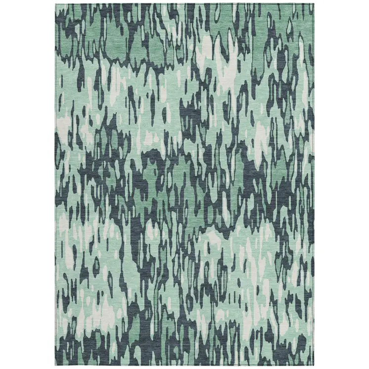 3' X 5' Sage Black And Ivory Striped Washable Indoor Outdoor Area Rug