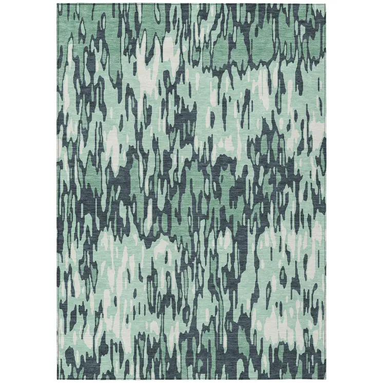 3' X 5' Sage Black And Ivory Striped Washable Indoor Outdoor Area Rug