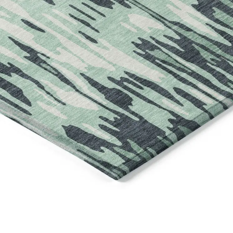 3' X 5' Sage Black And Ivory Striped Washable Indoor Outdoor Area Rug