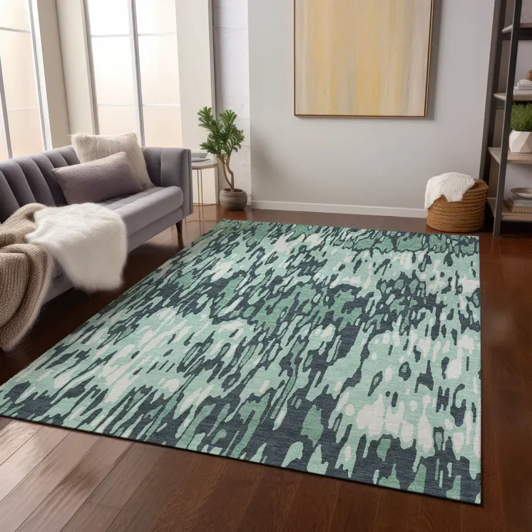 3' X 5' Sage Black And Ivory Striped Washable Indoor Outdoor Area Rug