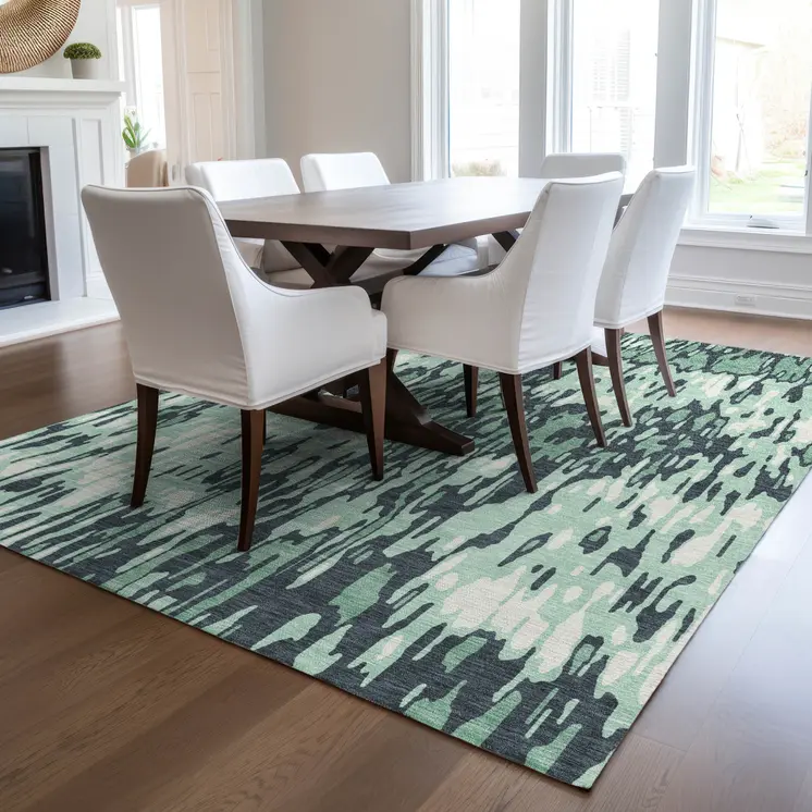 3' X 5' Sage Black And Ivory Striped Washable Indoor Outdoor Area Rug