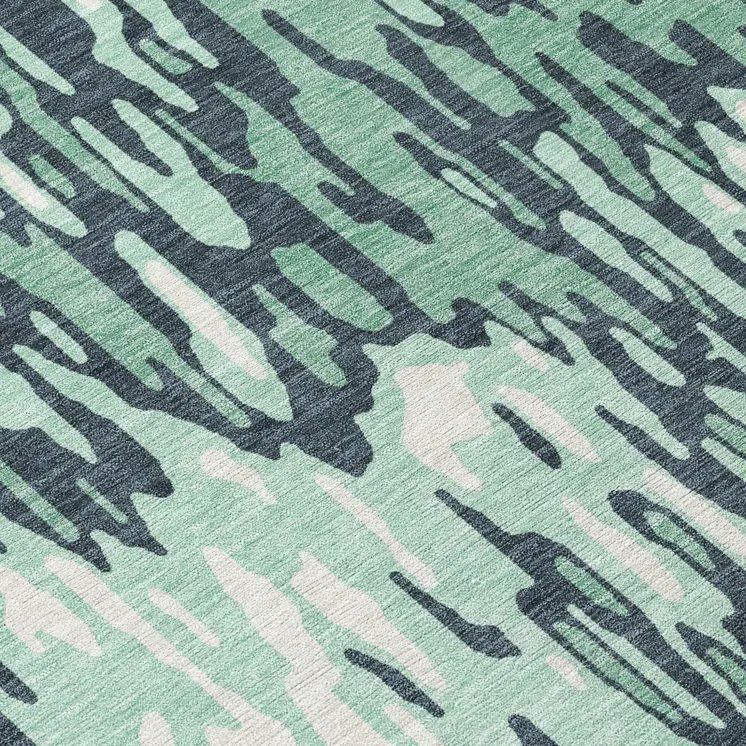 8' Sage Black And Ivory Round Striped Washable Indoor Outdoor Area Rug
