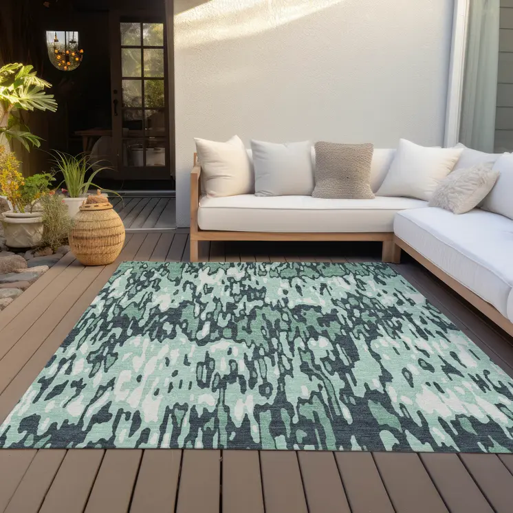 8' X 10' Sage Black And Ivory Striped Washable Indoor Outdoor Area Rug