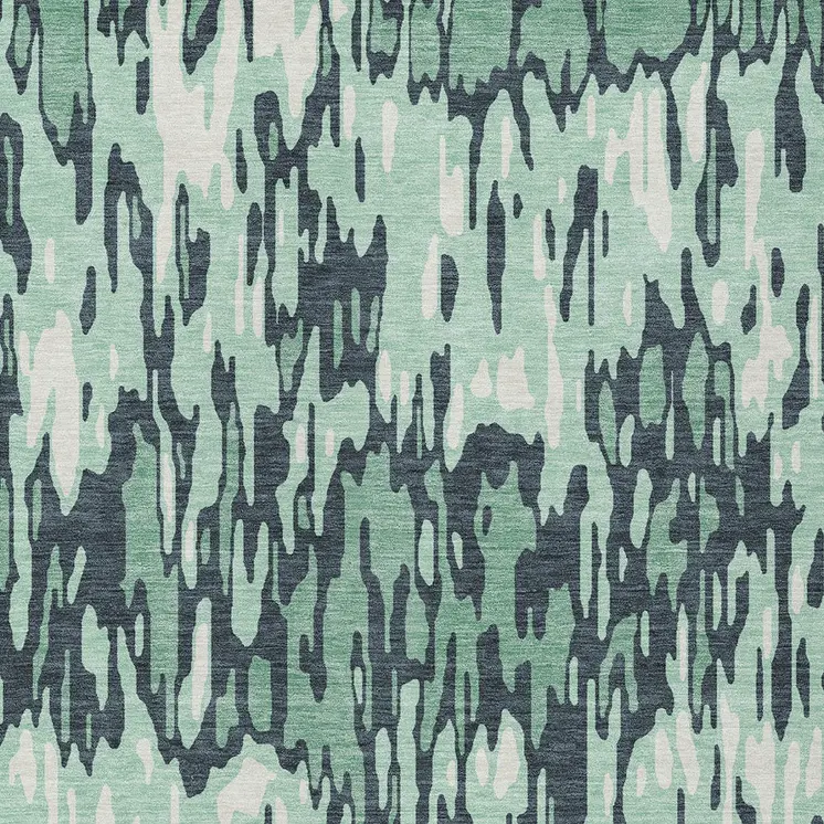 8' X 10' Sage Black And Ivory Striped Washable Indoor Outdoor Area Rug
