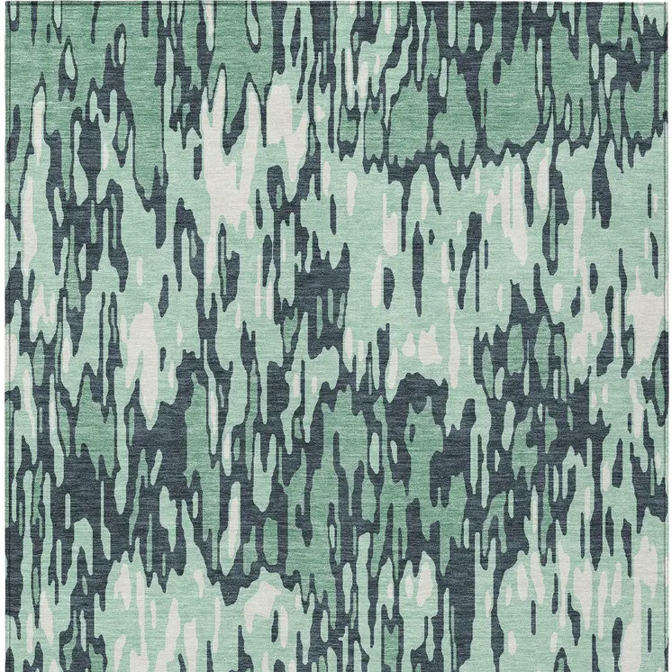 9' X 12' Sage Black And Ivory Striped Washable Indoor Outdoor Area Rug