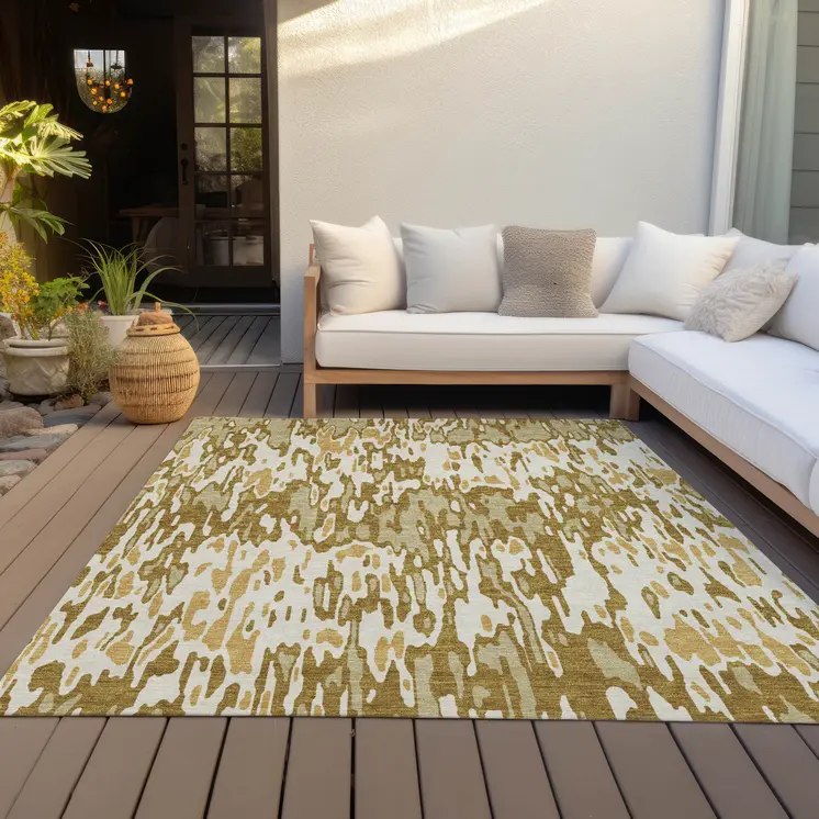 5' X 8' Wheat Gold And Beige Striped Washable Indoor Outdoor Area Rug