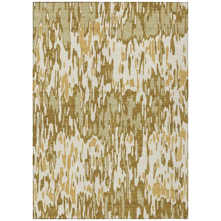 5' X 8' Wheat Gold And Beige Striped Washable Indoor Outdoor Area Rug
