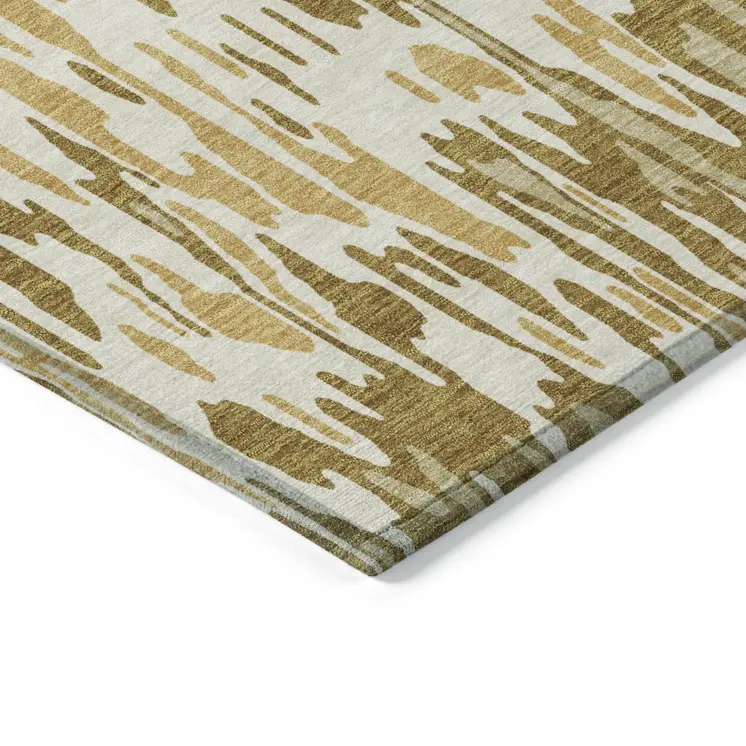 5' X 8' Wheat Gold And Beige Striped Washable Indoor Outdoor Area Rug