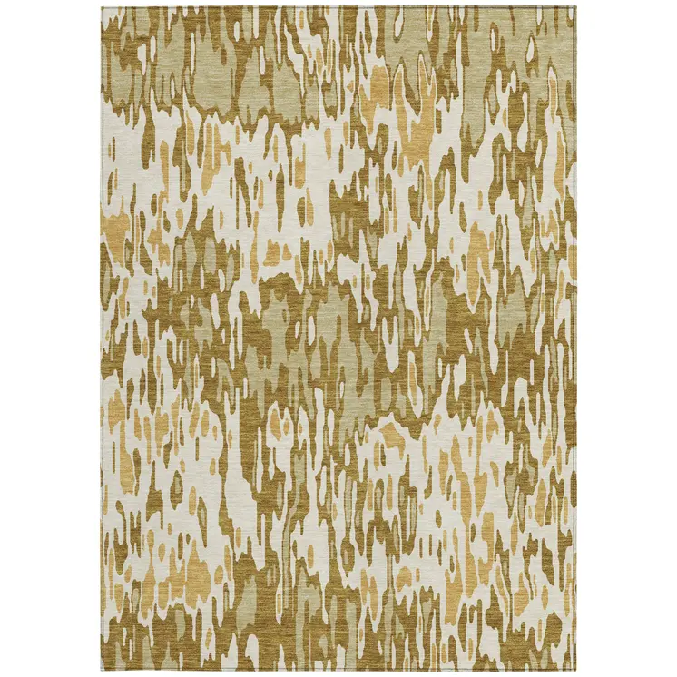 5' X 8' Wheat Gold And Beige Striped Washable Indoor Outdoor Area Rug