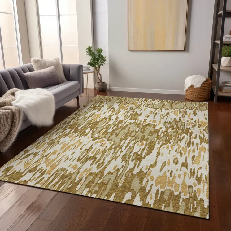 5' X 8' Wheat Gold And Beige Striped Washable Indoor Outdoor Area Rug