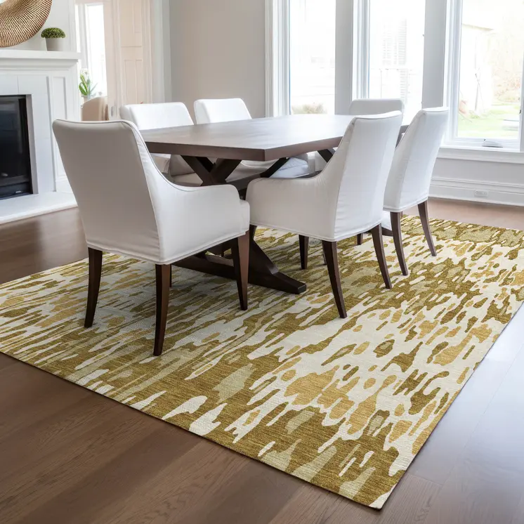 5' X 8' Wheat Gold And Beige Striped Washable Indoor Outdoor Area Rug