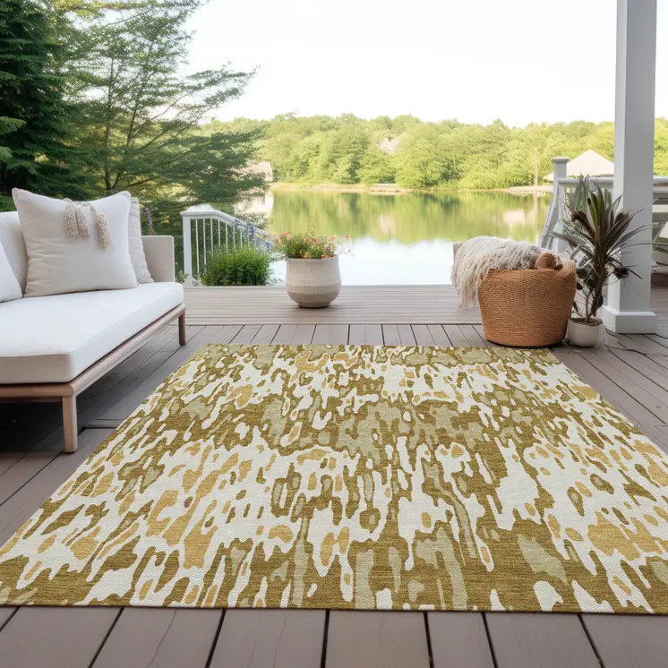 5' X 8' Wheat Gold And Beige Striped Washable Indoor Outdoor Area Rug