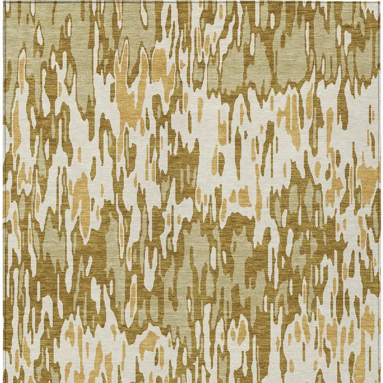 10' X 14' Wheat Gold And Beige Striped Washable Indoor Outdoor Area Rug