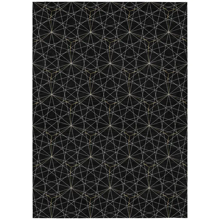 3' X 5' Black And Ivory Geometric Washable Indoor Outdoor Area Rug