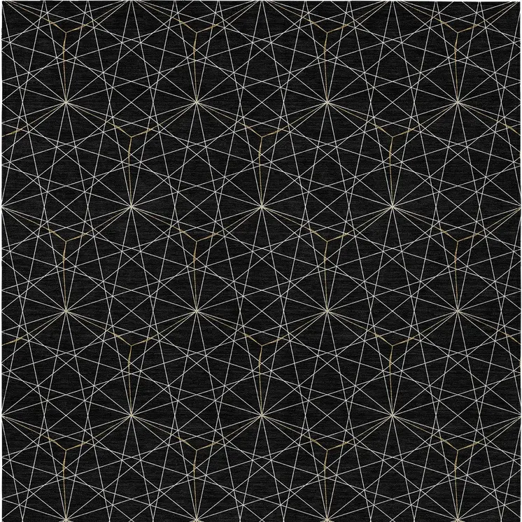 5' X 8' Black And Ivory Geometric Washable Indoor Outdoor Area Rug