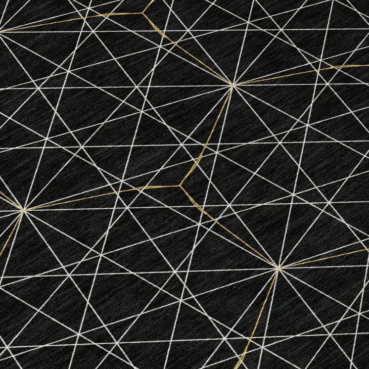 8' Black And Ivory Round Geometric Washable Indoor Outdoor Area Rug