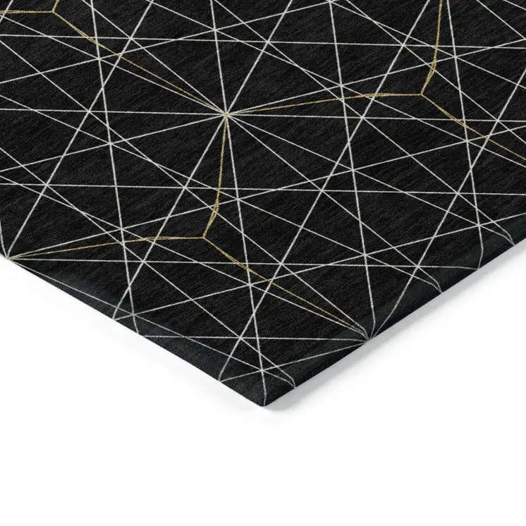 10' X 14' Black And Ivory Geometric Washable Indoor Outdoor Area Rug
