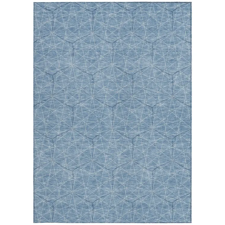 3' X 5' Denim Blue Black And Ivory Geometric Washable Indoor Outdoor Area Rug
