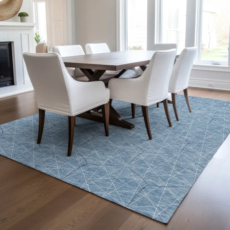 3' X 5' Denim Blue Black And Ivory Geometric Washable Indoor Outdoor Area Rug