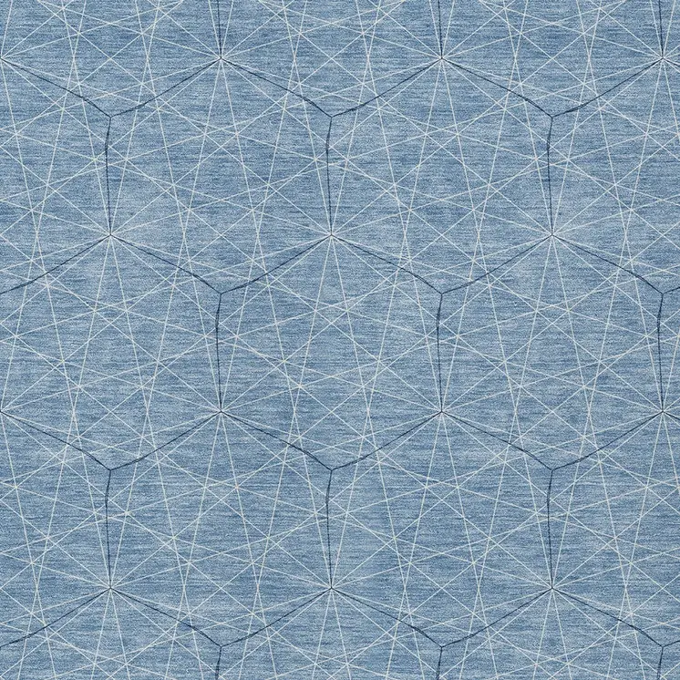 5' X 8' Denim Blue Black And Ivory Geometric Washable Indoor Outdoor Area Rug