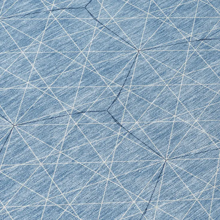 8' Denim Blue Black And Ivory Round Geometric Washable Indoor Outdoor Area Rug