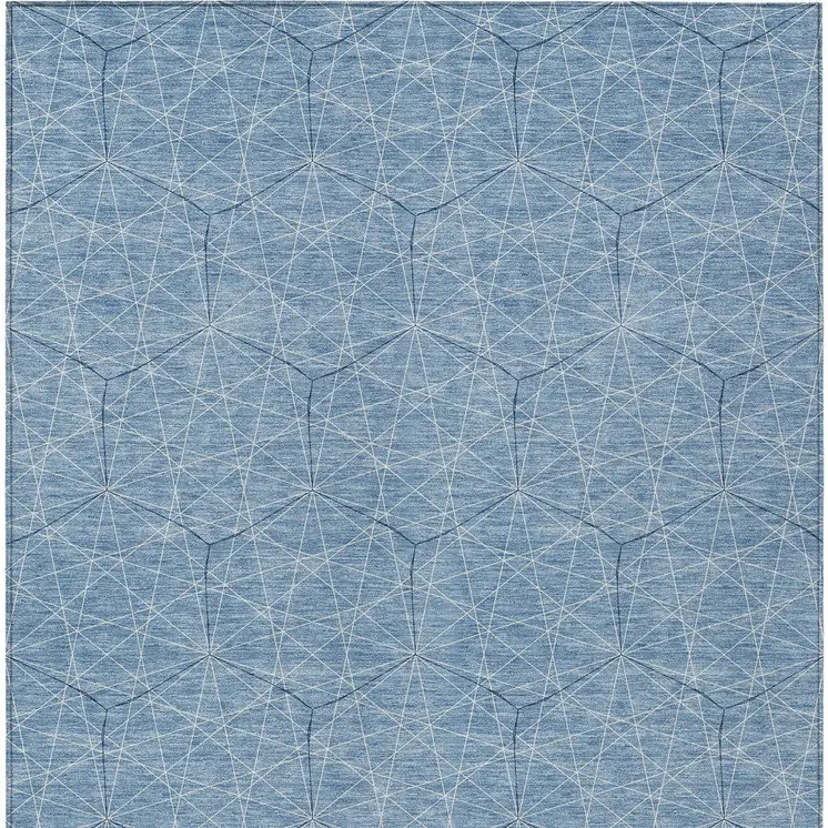 9' X 12' Denim Blue Black And Ivory Geometric Washable Indoor Outdoor Area Rug