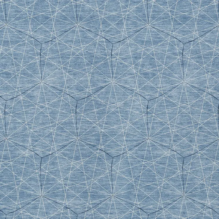 9' X 12' Denim Blue Black And Ivory Geometric Washable Indoor Outdoor Area Rug